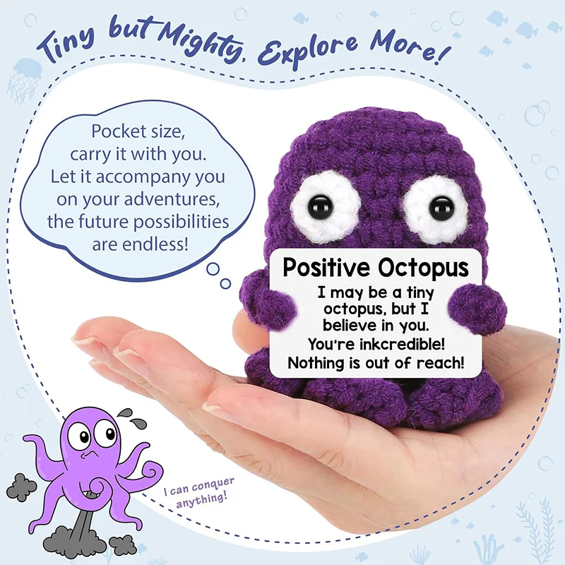 Positive Octopus Handmade Crochet Dolls Emotional Support Desktop Ornament Funny Wool Knitted Figurines Home Decoration Gifts