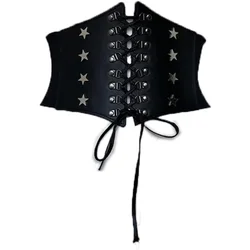 Goth Waist Corset Belt for Women Gothic Punk Alt Emo Fashion Ultra Wide Belt for Women Halloween Accessory