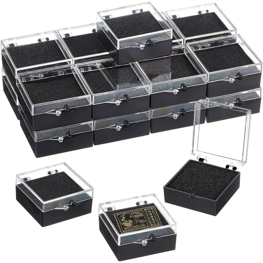 20 قطعة صندوق هدايا من البلاستيك الشفاف للدبوس 2x1.7x0.9 بوصة صناديق عرض سوداء لشارة شفافة التلبيب دبوس عرض العرض