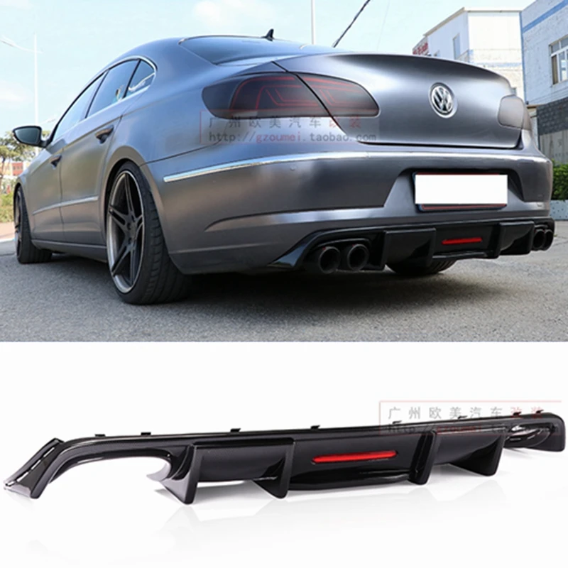 for Volkswagen Passat CC Spoiler 2009-2017 Shark Style with LED Light Diffuser Bumper Guard Carbon Fiber Rear Lip