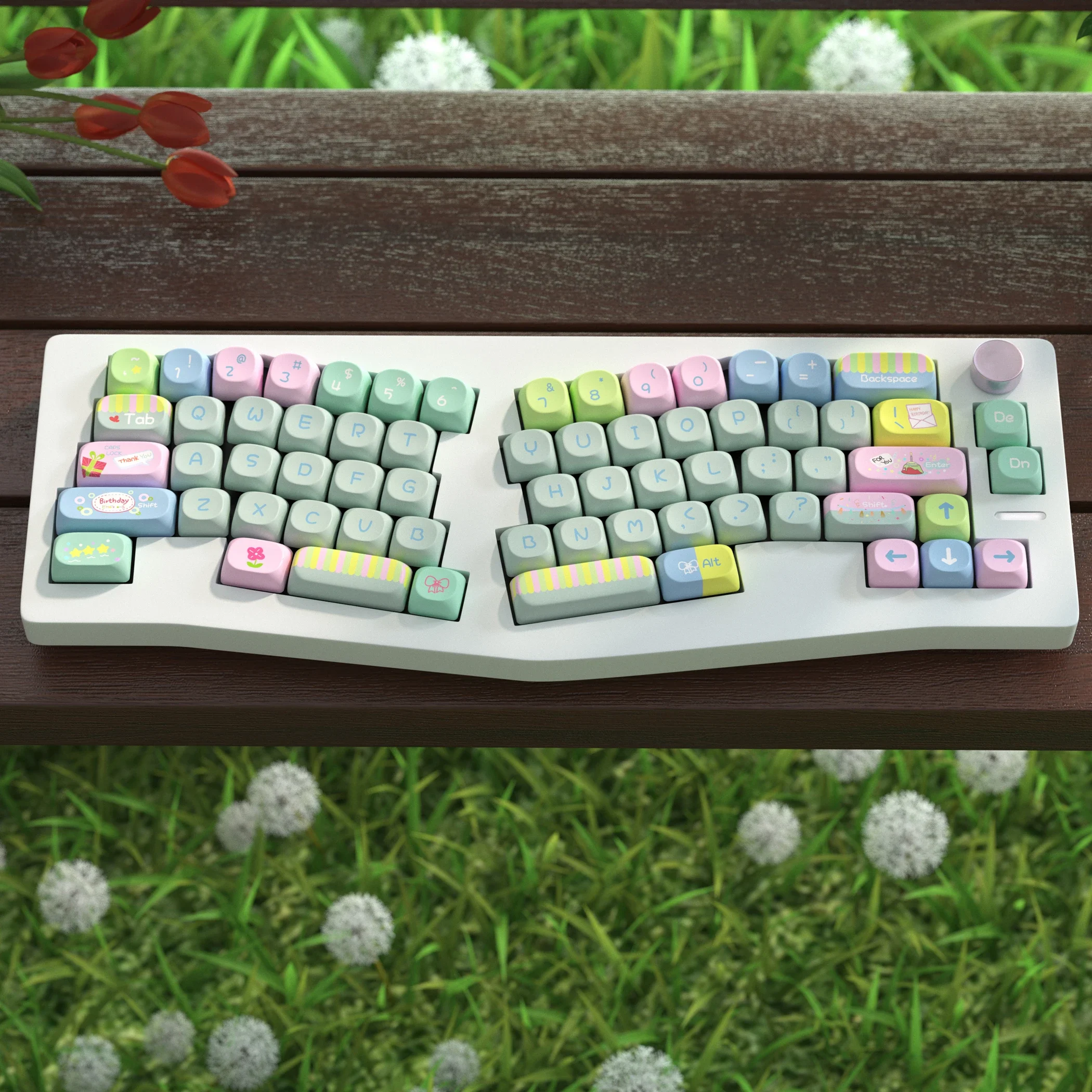 125/136 key birthday cake keycap, round and cute personality sublimation PBT SOA mechanical keyboard keys