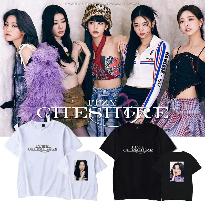 KPOP ITZY Cheshire Album Oversized T Shirt Yeji Lia Ryujin Chaeryeong Yuna 100% Cotton Short Sleeve Graphic Tees K-POP Clothes