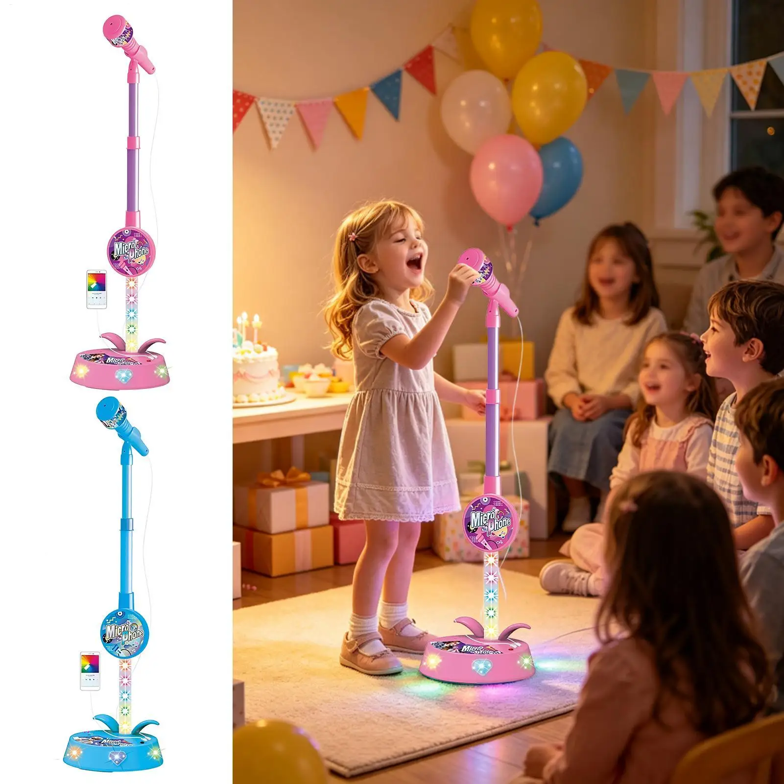 Microphone For Kids With Stand Wireless Adjustable Height Portable Toys Kids Karaoke Sing Music Microphone For Classroom Travel