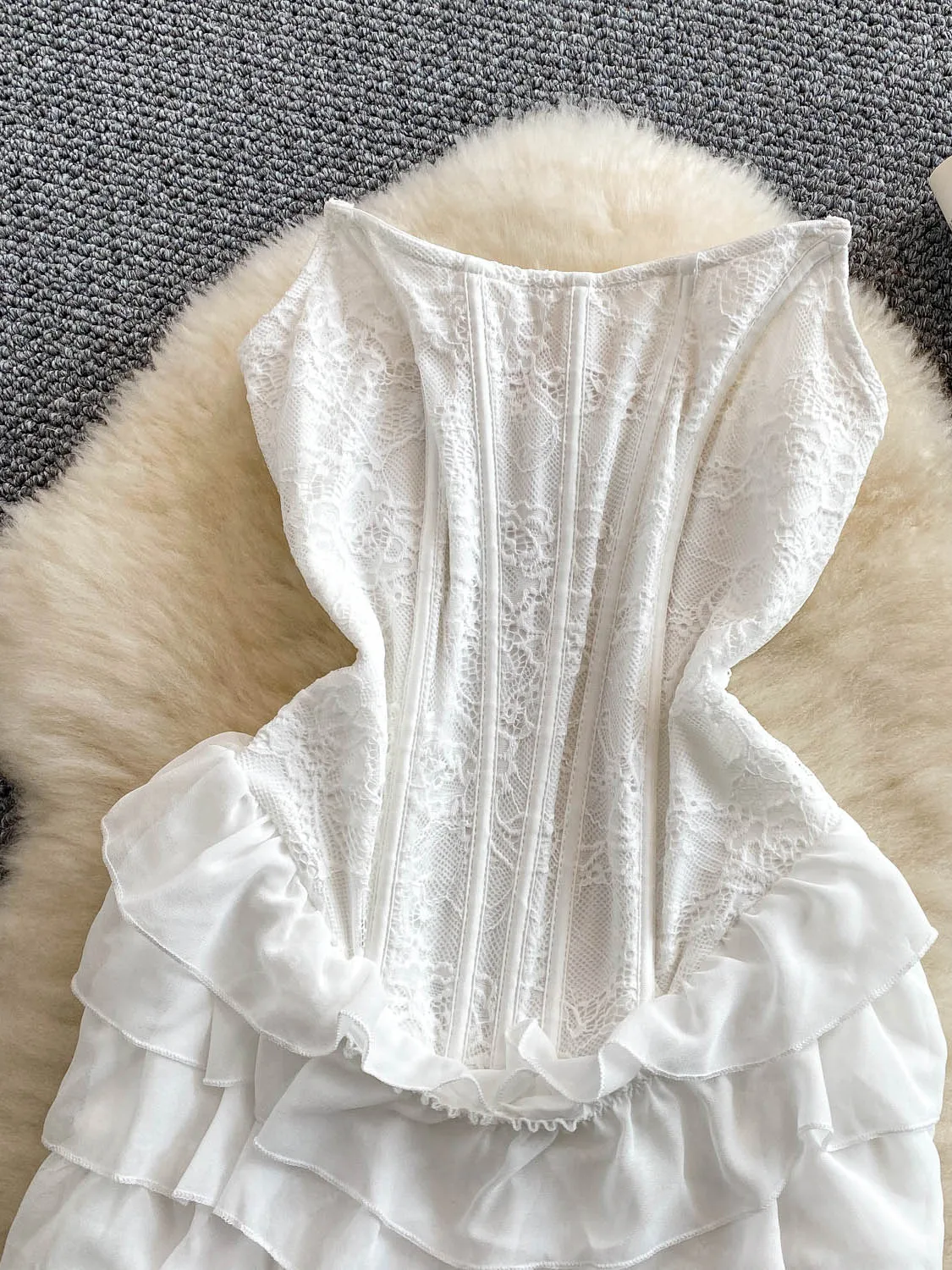 Vestido de Verão F com Cintura Ajustada em Estilo de Saia em Camadas, Respirável e gável à Pele, Modelo A-line