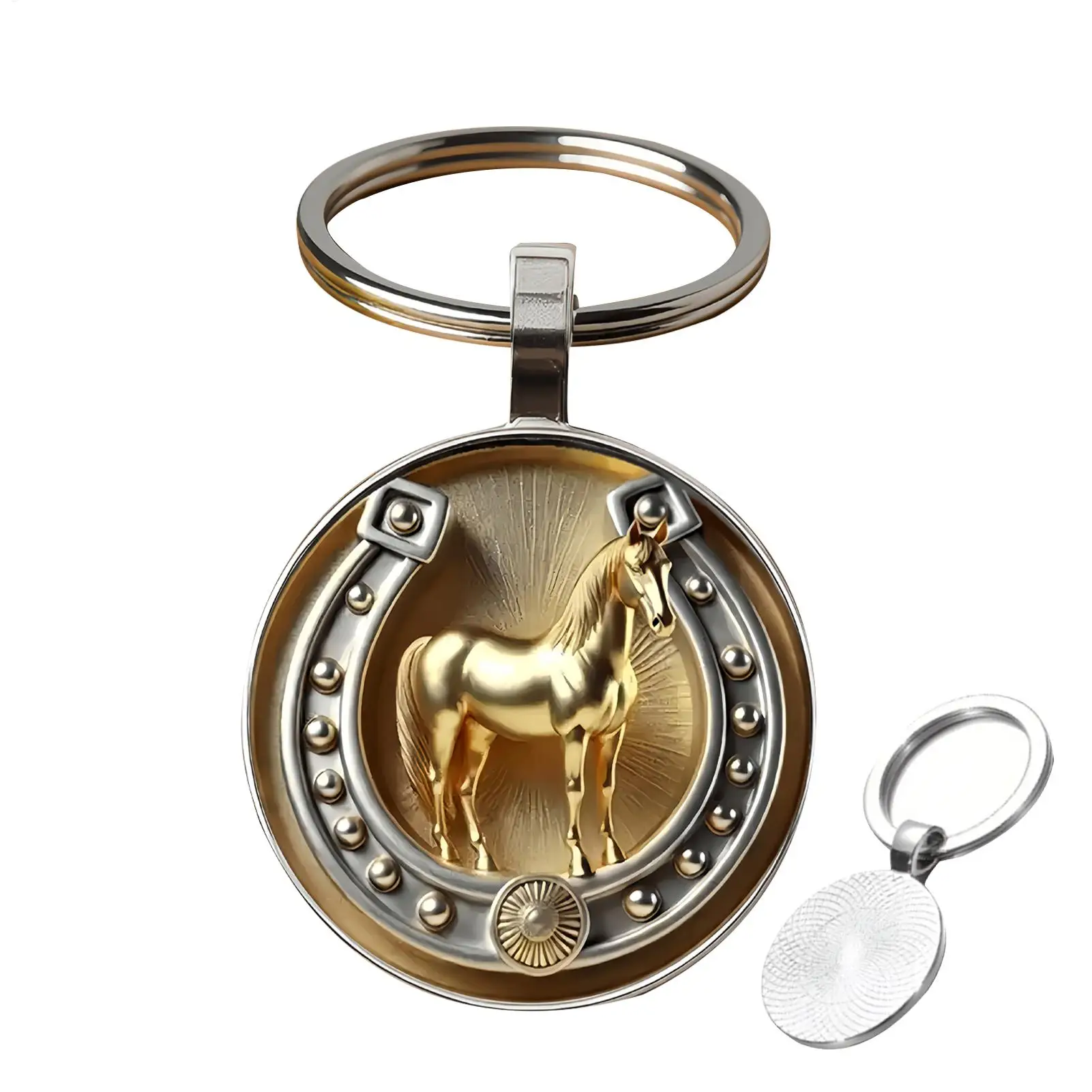 Horseshoe Keychain Exquisite Embossed Metal Artistic 2D Keyring Good Luck Horseshoe Purse Charm for Adults Lovers Family Friends