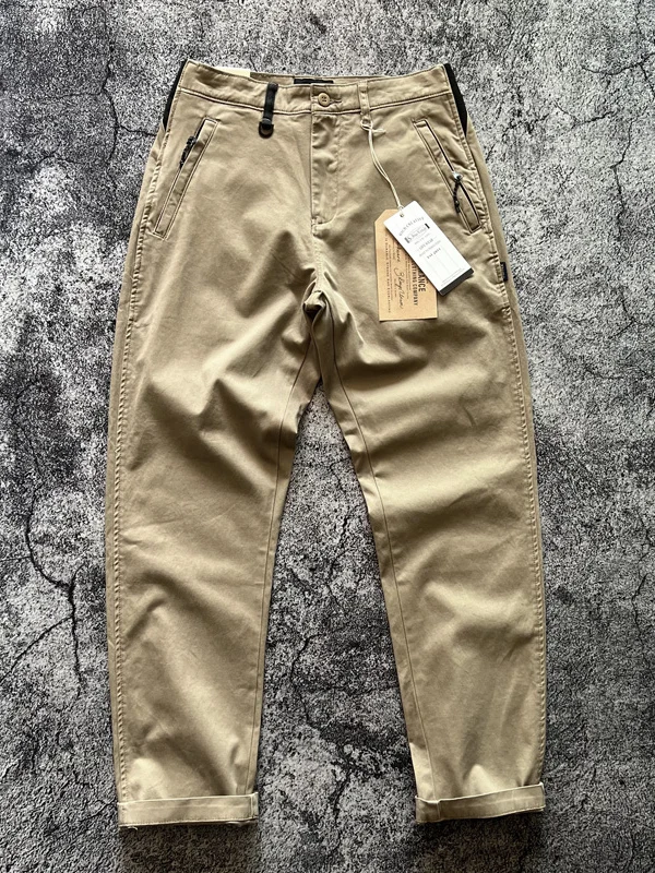 

Повседневные прямые мужские брюки из эластичной ткани на талии с боковой молнией, однотонные рабочие брюки, модные молодежные брюки