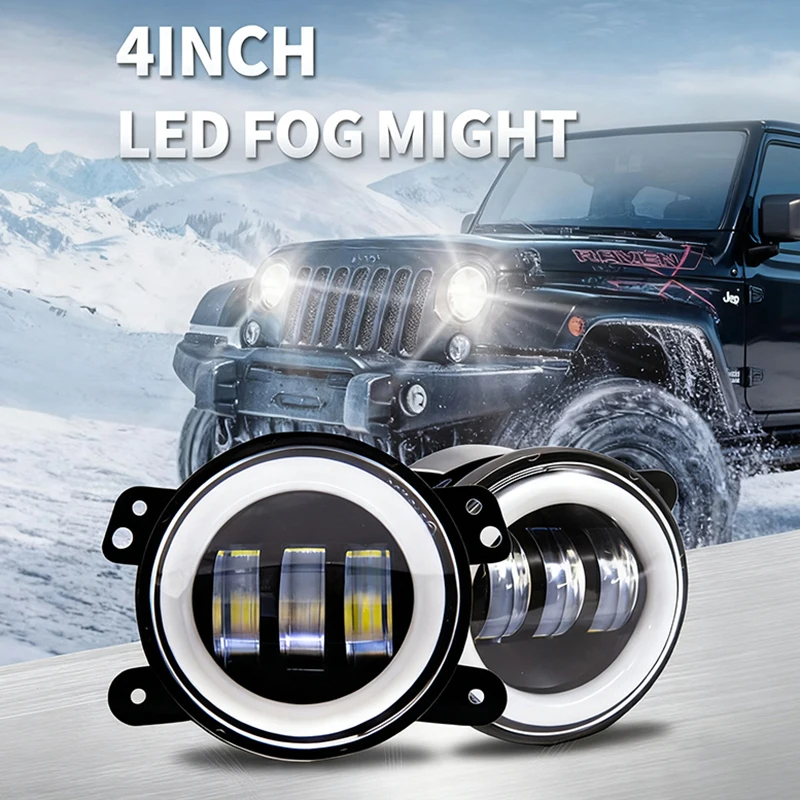 

[CA2] Car LED 4 Inch Front Bumper Fog Light with White Yellow Halo Ring DRL Angel Eyes Lamp