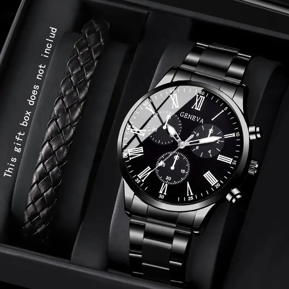 

2 шт./компл. модные мужские деловые часы, повседневные мужские кварцевые наручные часы с черным ремешком, набор браслетов Reloj Hombre (без коробки)