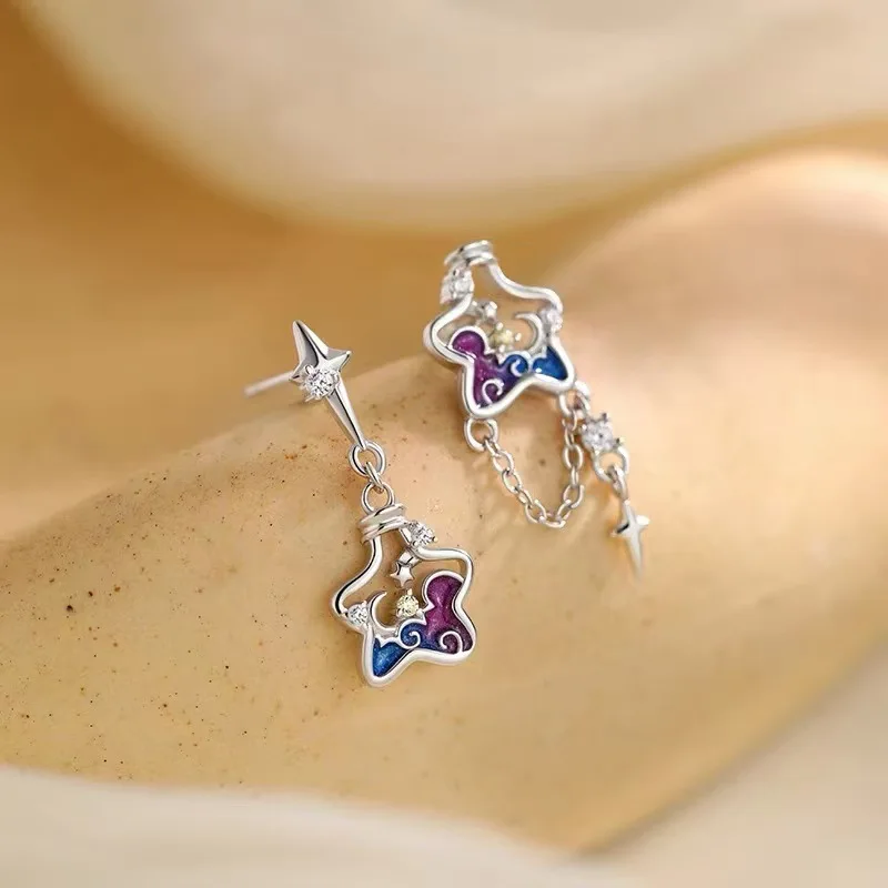 

Real 925 Sterling Silver Zircon Star Wishing Bottle Pendant Stud Earrings For Women Exquisite Fine Jewelry Niche Accessories