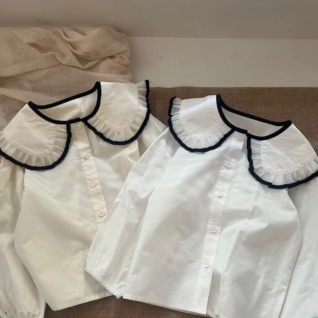 

Knitted girl shirt 2025 autumn Korean version foreign style lace blouse