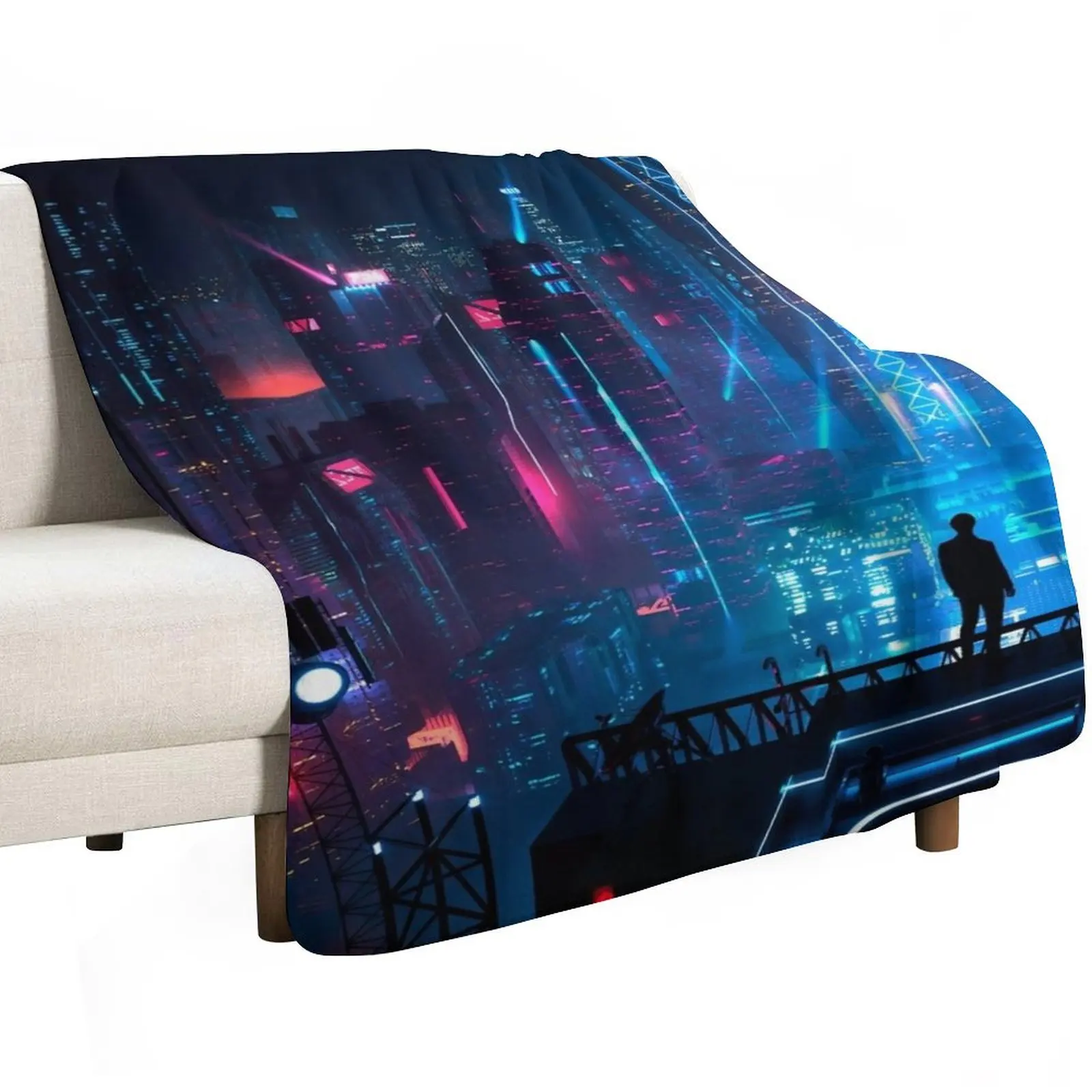 Anime Cyberpunk City Throw Blanket christmas decoration Weighted Flannel Decorative Beds Flannel Fabric Vintage Blankets