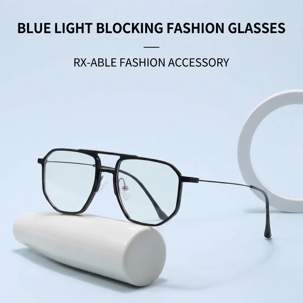 Double Bridge Blue Light Blocking Eyeglasses TR90 Geometric Optical Glasses Frames Fashion Women Men Myopia Computer Eyewear