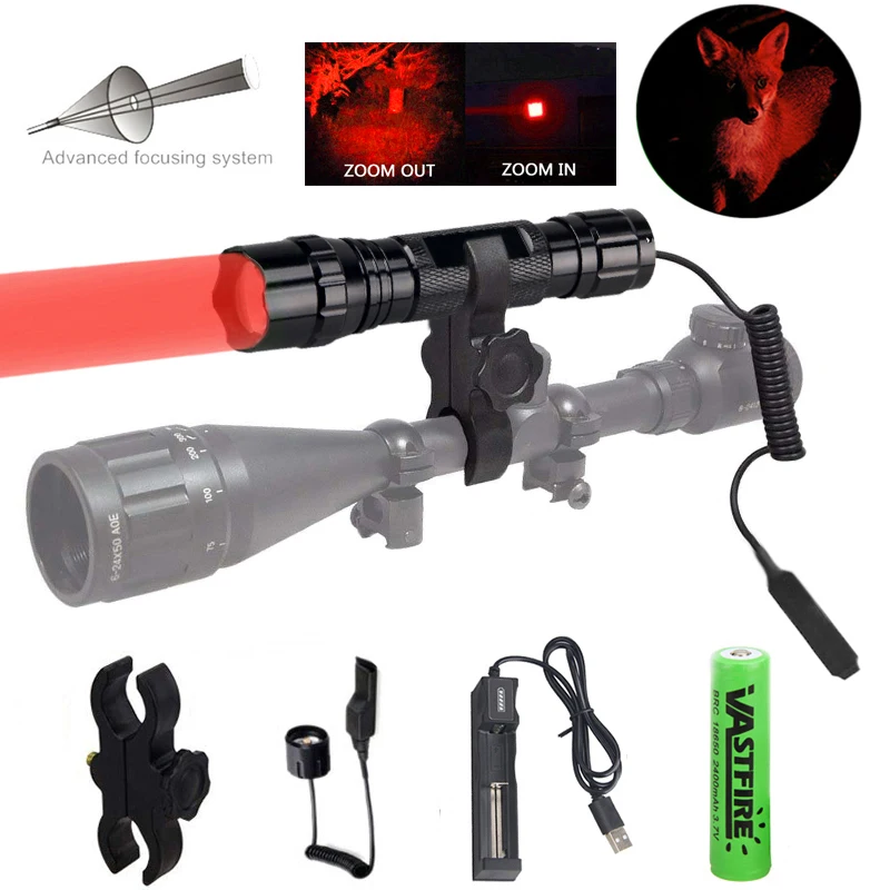 Imagem -03 - Zoomable Led Lanterna Tática Tocha Caça Lâmpada Luz de Flash Ajustável Rifle Âmbito de Montagem Switch 18650 Carregador 300 Jardas