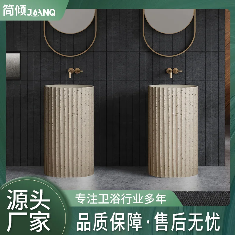 Medieval vertical pattern oval column basin hotel bed and breakfast bathroom washbasin small apartment travertine washbasin