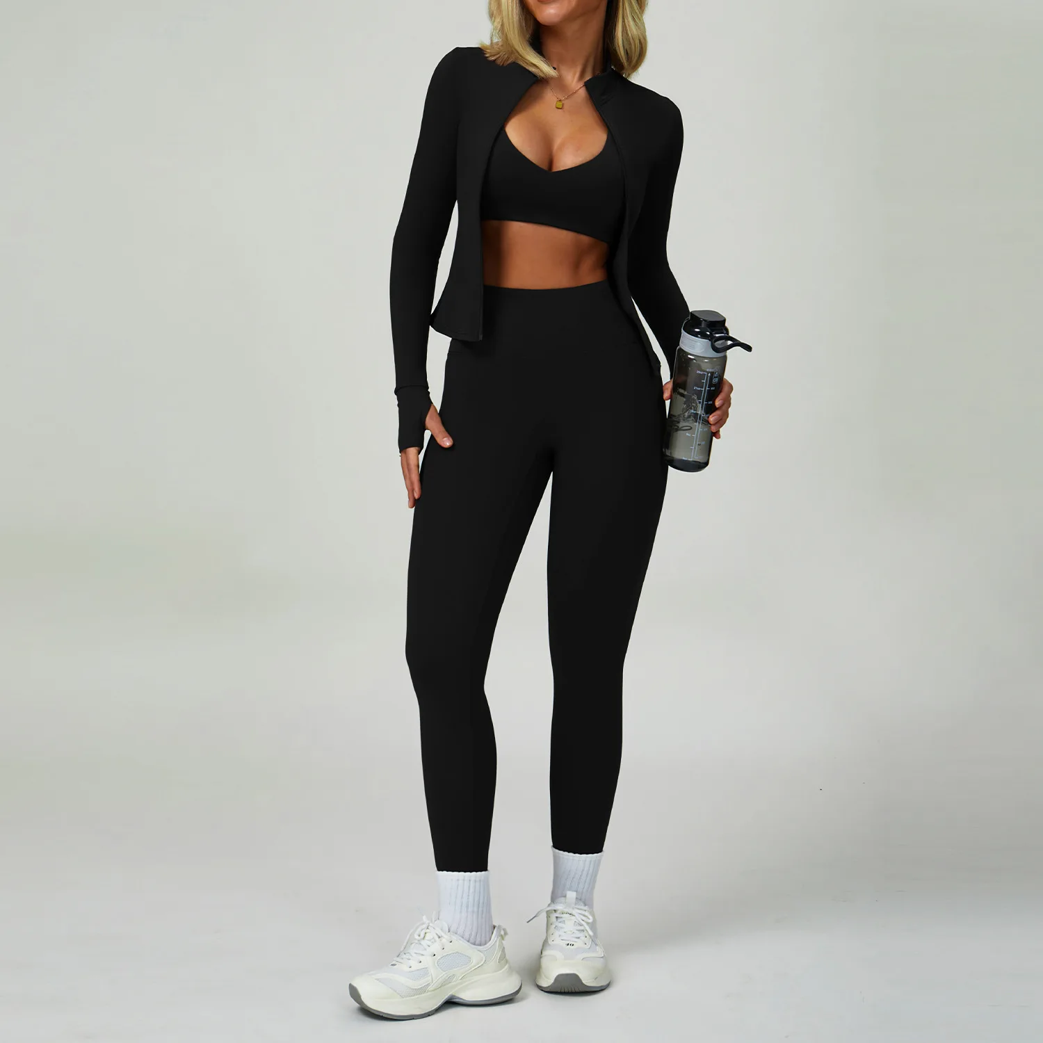 2PCS Yoga Clothing Set Women's High Waisted Leggings 3 Piece Fitness Suit Coat Jacket Exercise Wear Fitness Workout Underwear