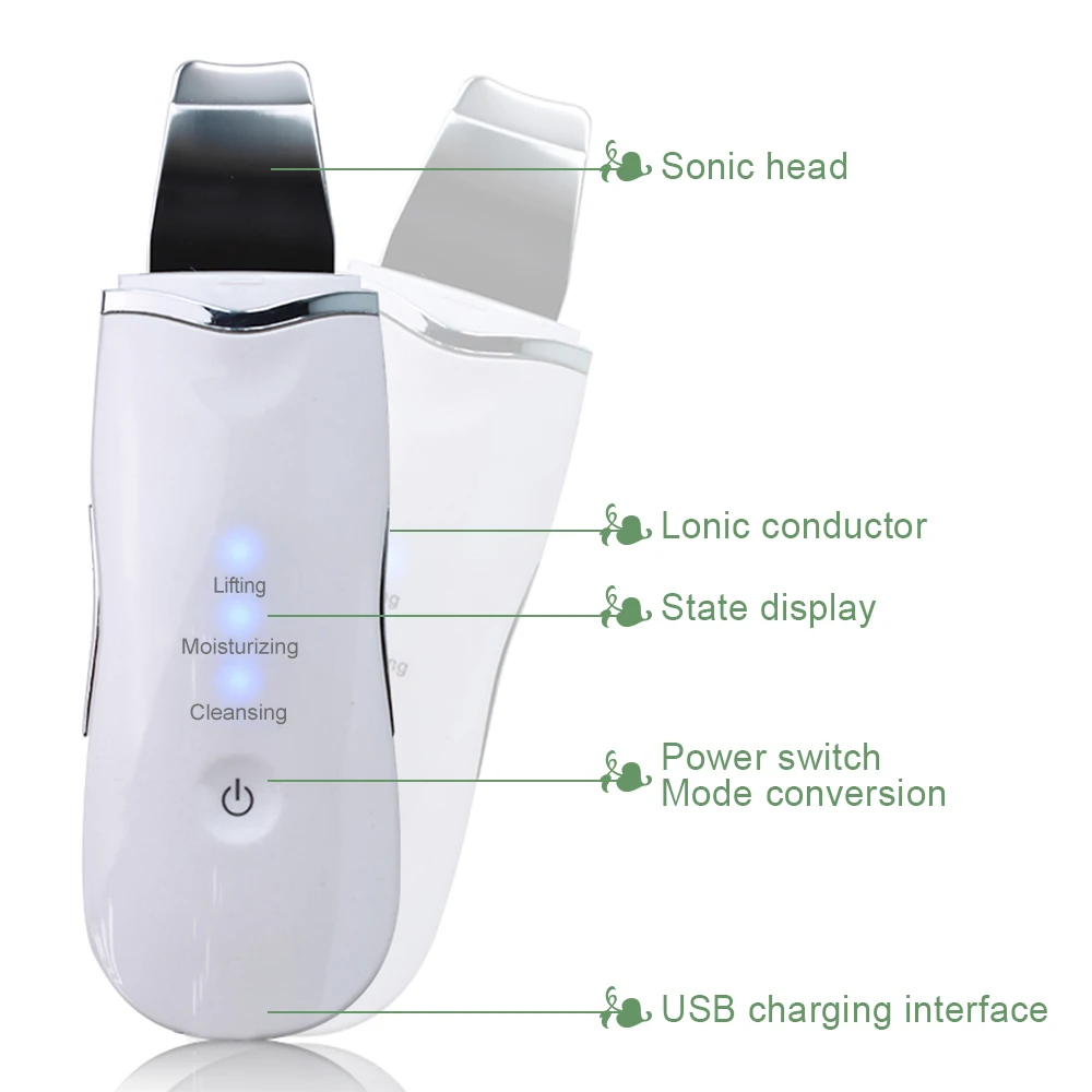 Vibração elétrica ultra sônica rosto espátula ferramenta rosto purificador da pele removedor de cravo facial poros limpador face lifting limpeza profunda