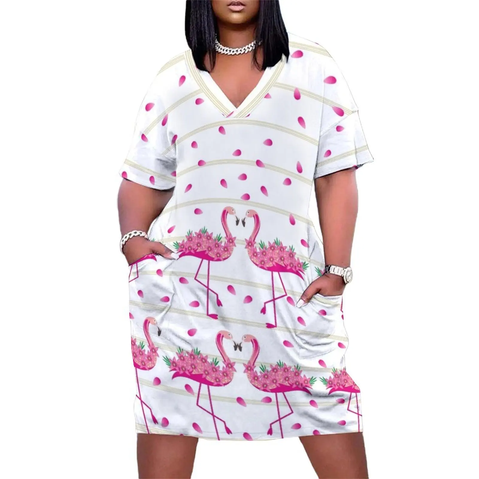 

Flamingo Pink Flower Art Loose Pocket Dress cocktail dresses dress women summer