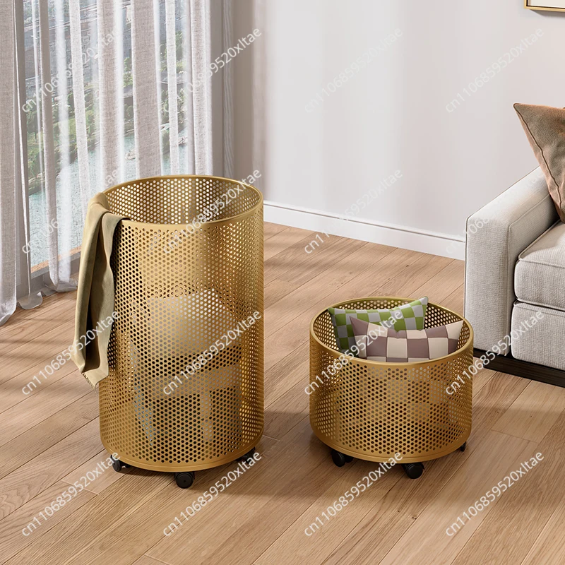 Large Laundry Hamper with Wheels Metal Clothes Storage Basket Bedroom Toy Bin Bathroom Organizer Multi-Purpose Washing Basket