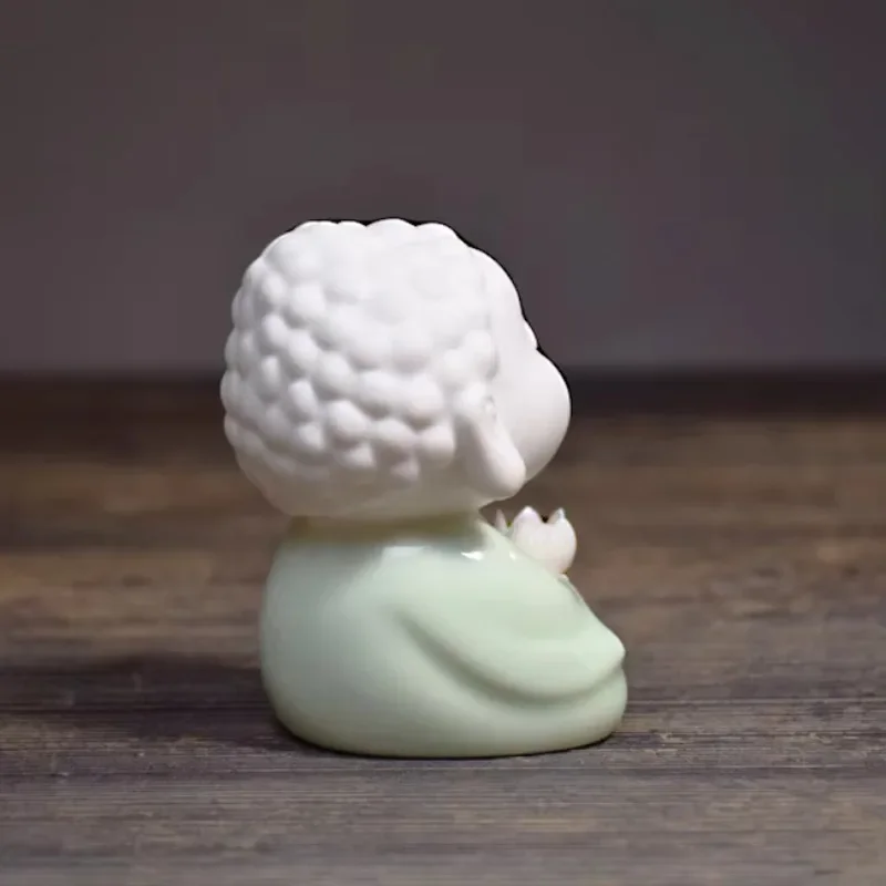 FX-17  Handmade Green Glaze Ping An Buddha Ceramic Small Tathagata Buddha Ornament Character God Statue White Porcelain Handmade