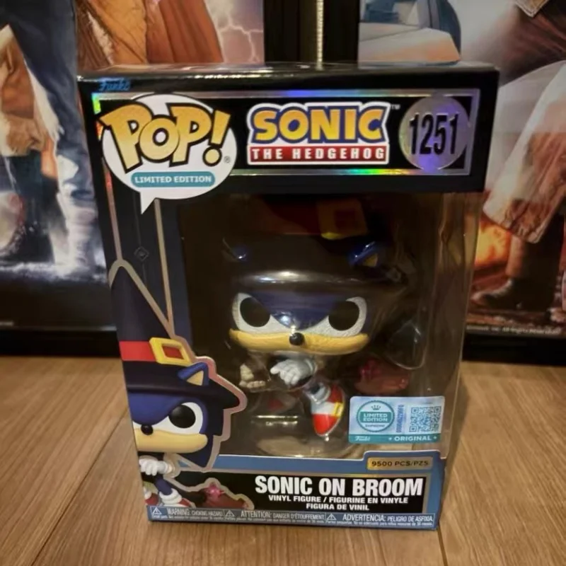Official Sonic The Hedgehog Sonic On Broom #1251 Funko Pop ! Genuine Anime Figure Doll Limited Edition Model Collect Toys Gift