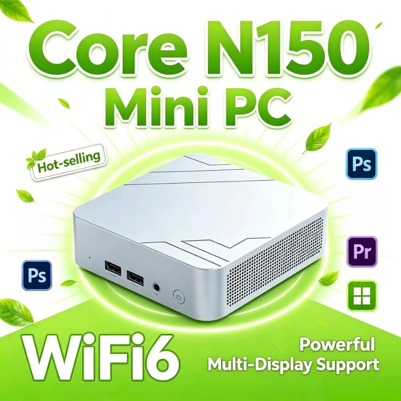 Intel N150 Mini PC High‑Performance Portable Mini PC Win11Pro 32GB RAM 1TB 2TB SSD WIFI6 BT5.2 4K 60Hz HD Gaming Office Study PC