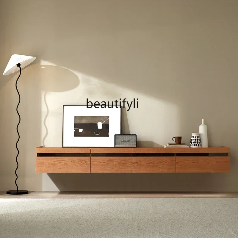 

Hot sales TV cabinet, solid wood stainless steel legs suspended cherry wood retro audio and video cabinet