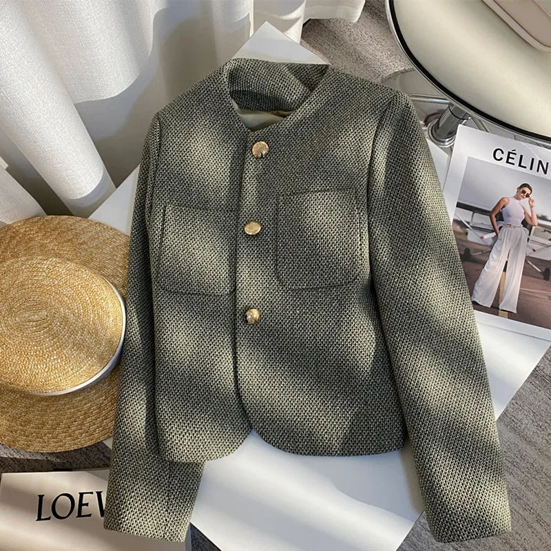 

Suit jacket women's spring and autumn new long sleeve Joker casual short suit jacket 2025 new women blazers O-neck lined coat