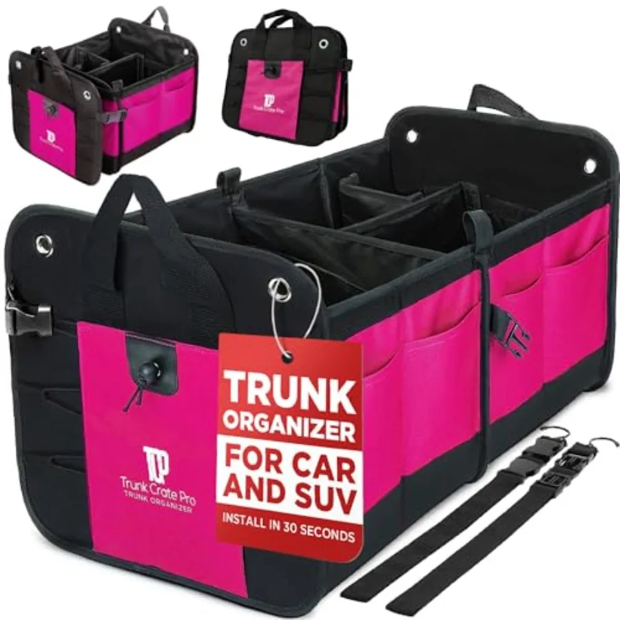

Pink Car Accessories for Women Trunk Organizer for Car SUV Jeep Premium Adjustable Multi Compartments Collapsible Large Capacit