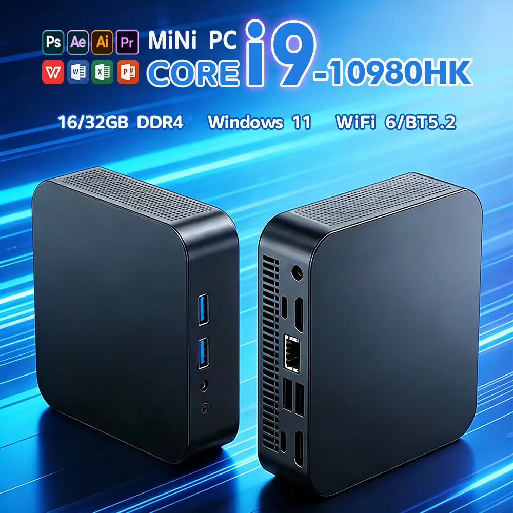 NEW Core i9-10980HK Portable Mini PC Computer Windows 11 16GB/32GB DDR4 1/2TB SSD Gaming Computer WiFi 6 office Mini Desktop