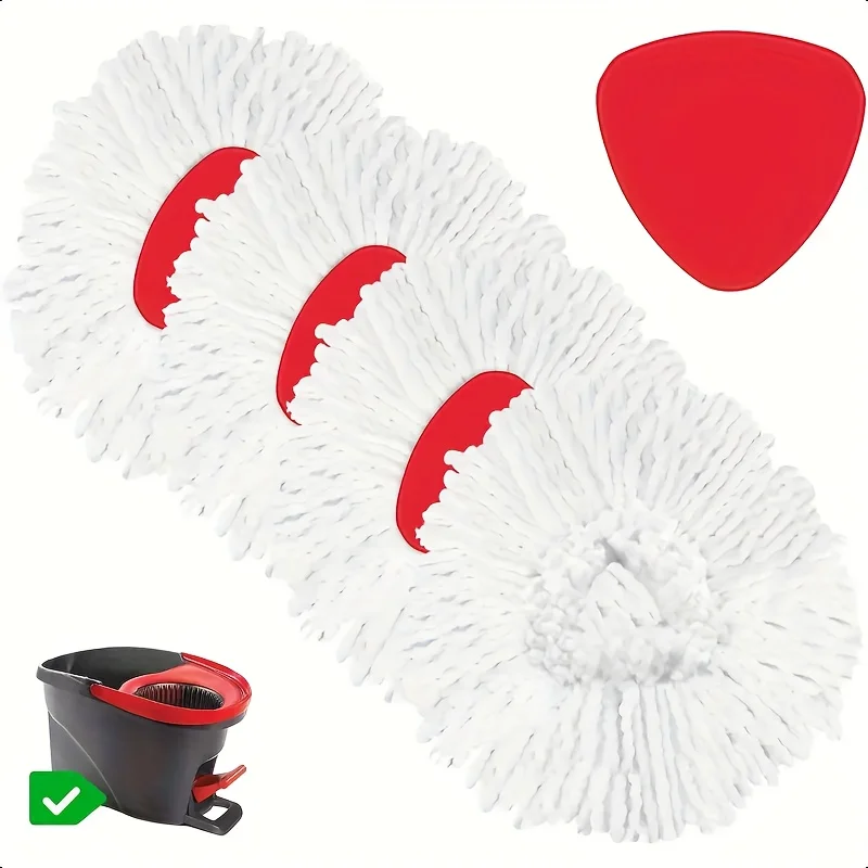 4pcs Rotating mop head! Quick drying design - washable cleaning pad, compatible with standard mops