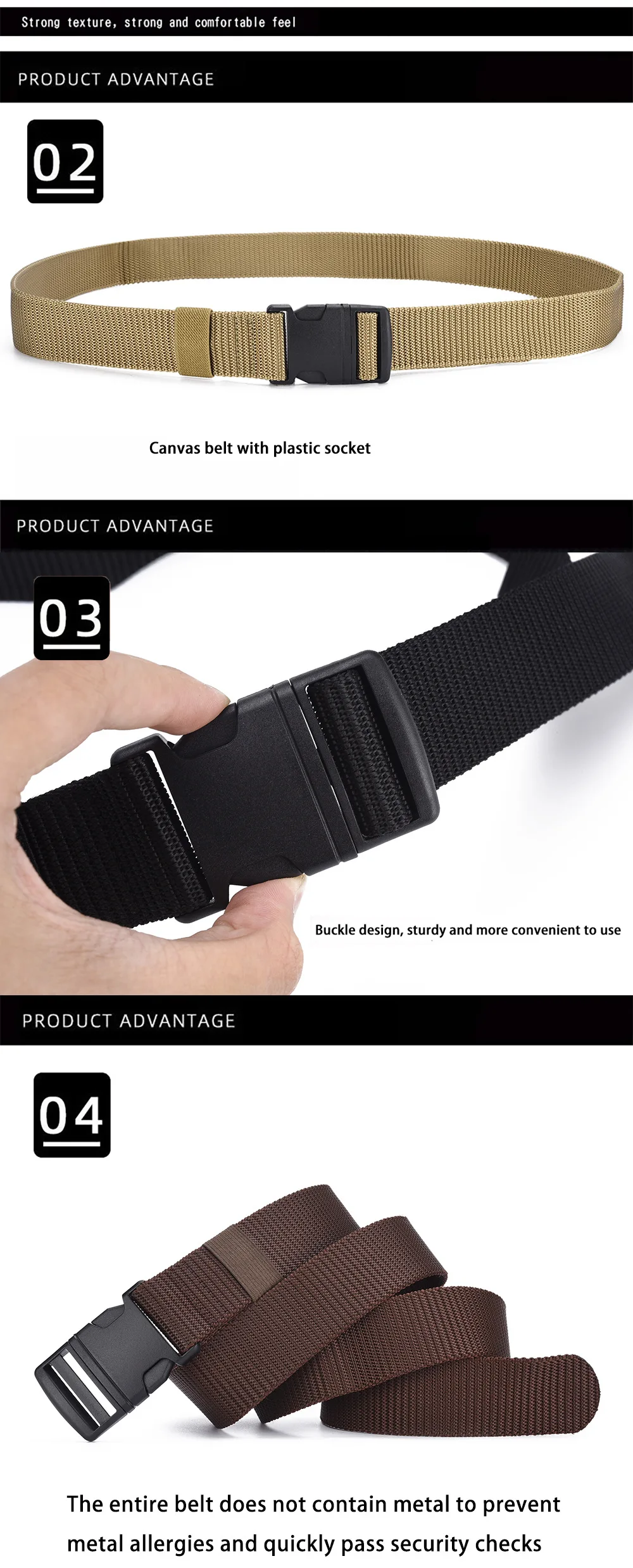 Herrengürtel ohne Metall-Kunststoff-Schnallengürtel, hochwertiges Segeltuch für Nylongürtel, taktischer Gürtel, gewebter Outdoor-Gürtel, neutrale Gürtel – Detail 3