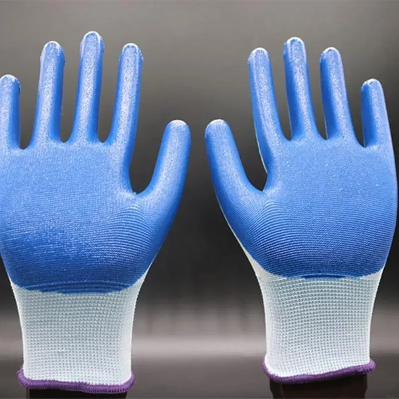 12 Pairs Oil Resistant Work Gloves Heavy Duty Nylon Nitrile Construction for Mechanics Safety Gloves F19E