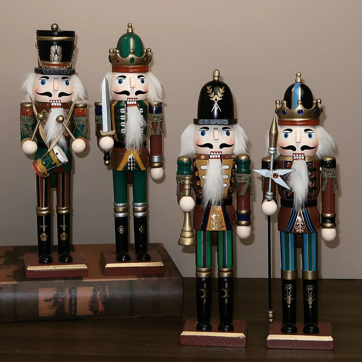 

30CM Wooden Nutcracker Soldier Figurines Desktop Ornaments Nutcracker Puppet Kids Gifts 2025 Christmas Home Decorations