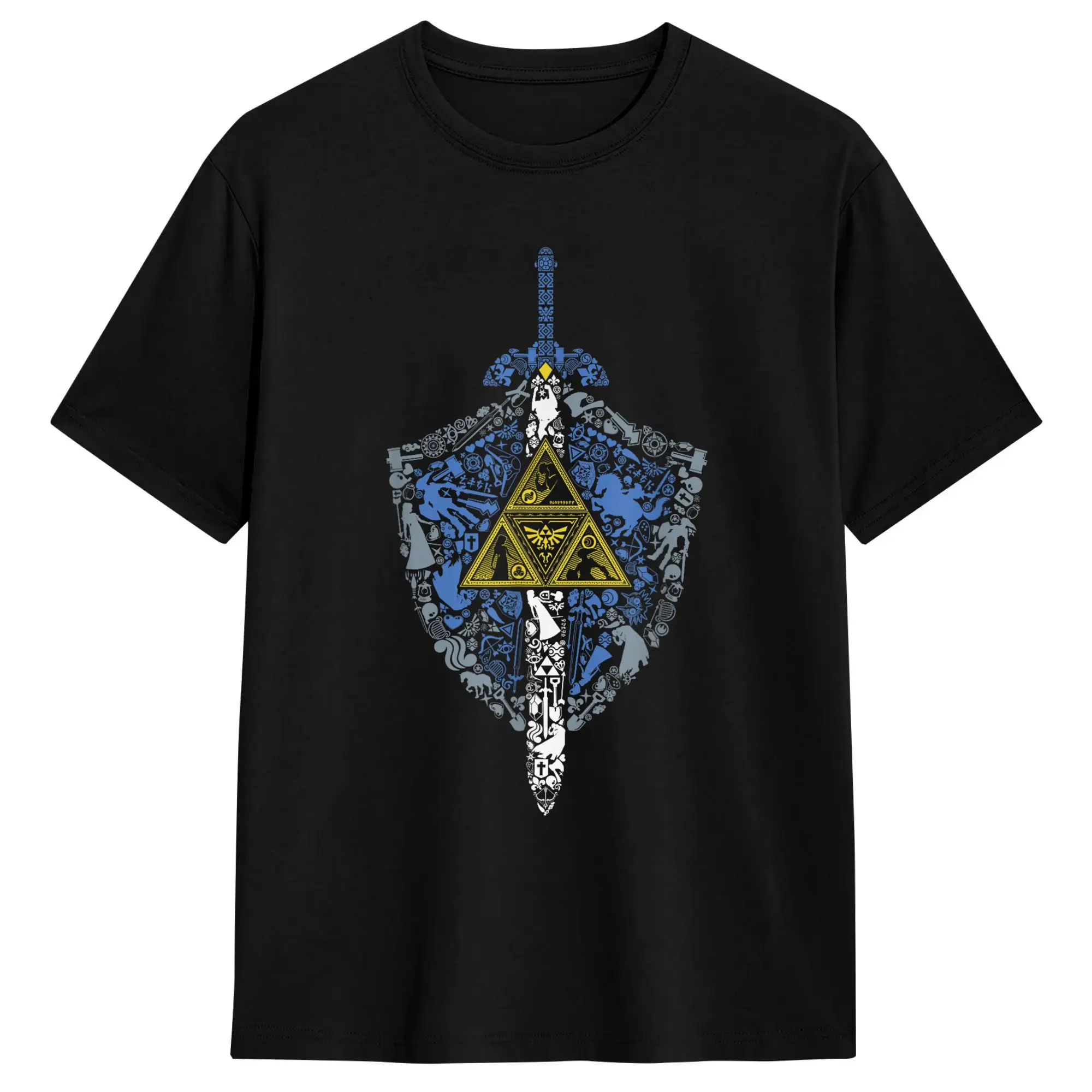 Zelda Hylian Shield Element Icons T-Shirt Sommer beliebte T-Shirts 100 % Baumwolle O-Ausschnitt Übergroße T-Shirts Kurzarm Y2K Lustige Tops – Detail 1