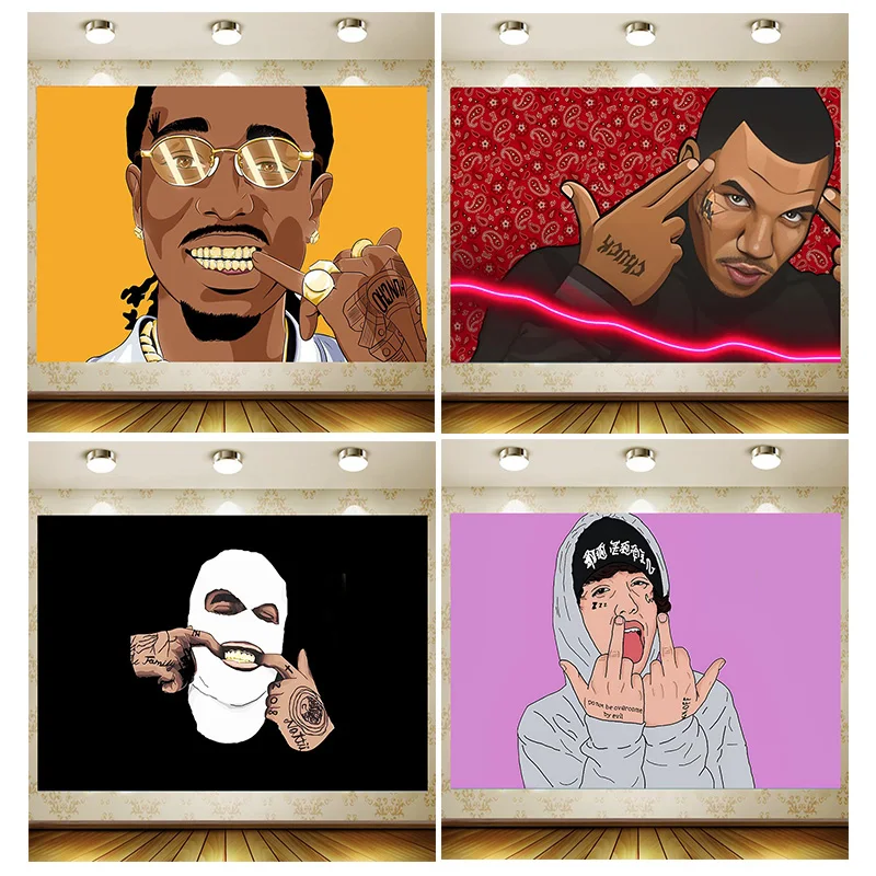 

Hip hop characters Birthda Party Supplies Banner Kid Cartoon Decoration Background Photography backdrop