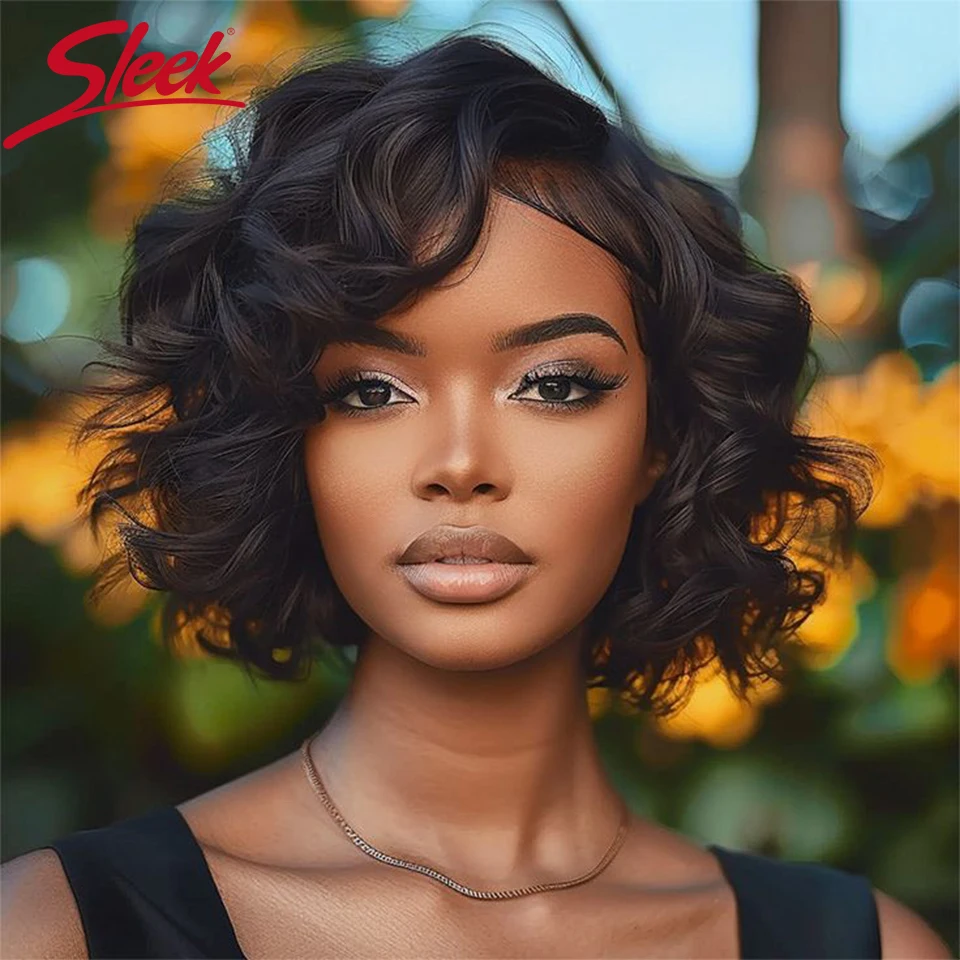 

Sleek Bodywave Human Hair Wigs For Women Short Boby wave Bob 5x1 Lace Wigs 100% Real Brazilian Hair Wigs Natural Black Bodywave