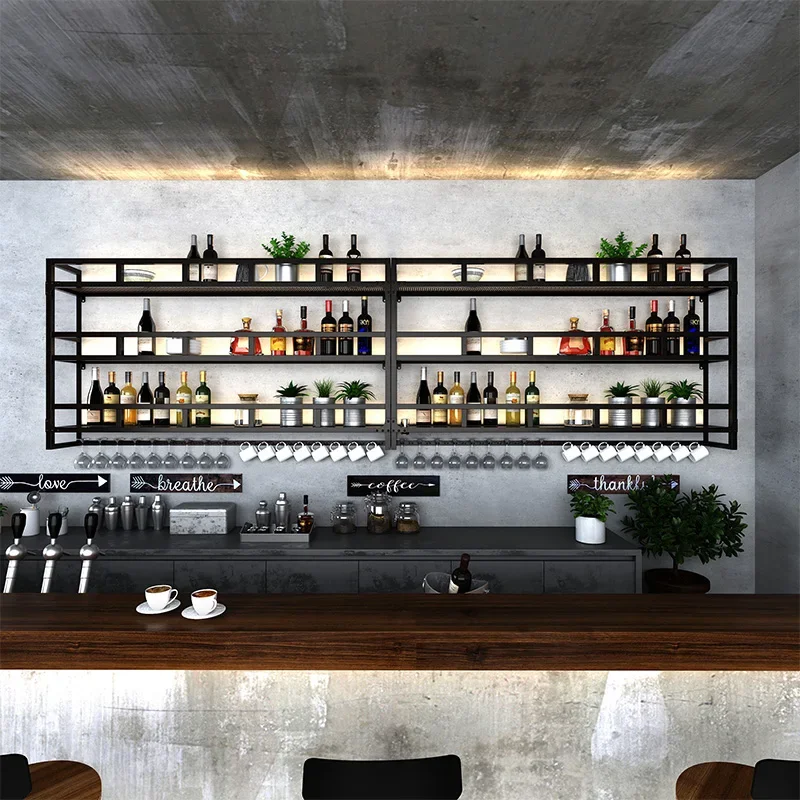 

Commercial Buffet Shelf Wine Cabinets Display Club Metal Cellar Holder Wine Rack Retail Modern Industrial Meuble Display Cabinet