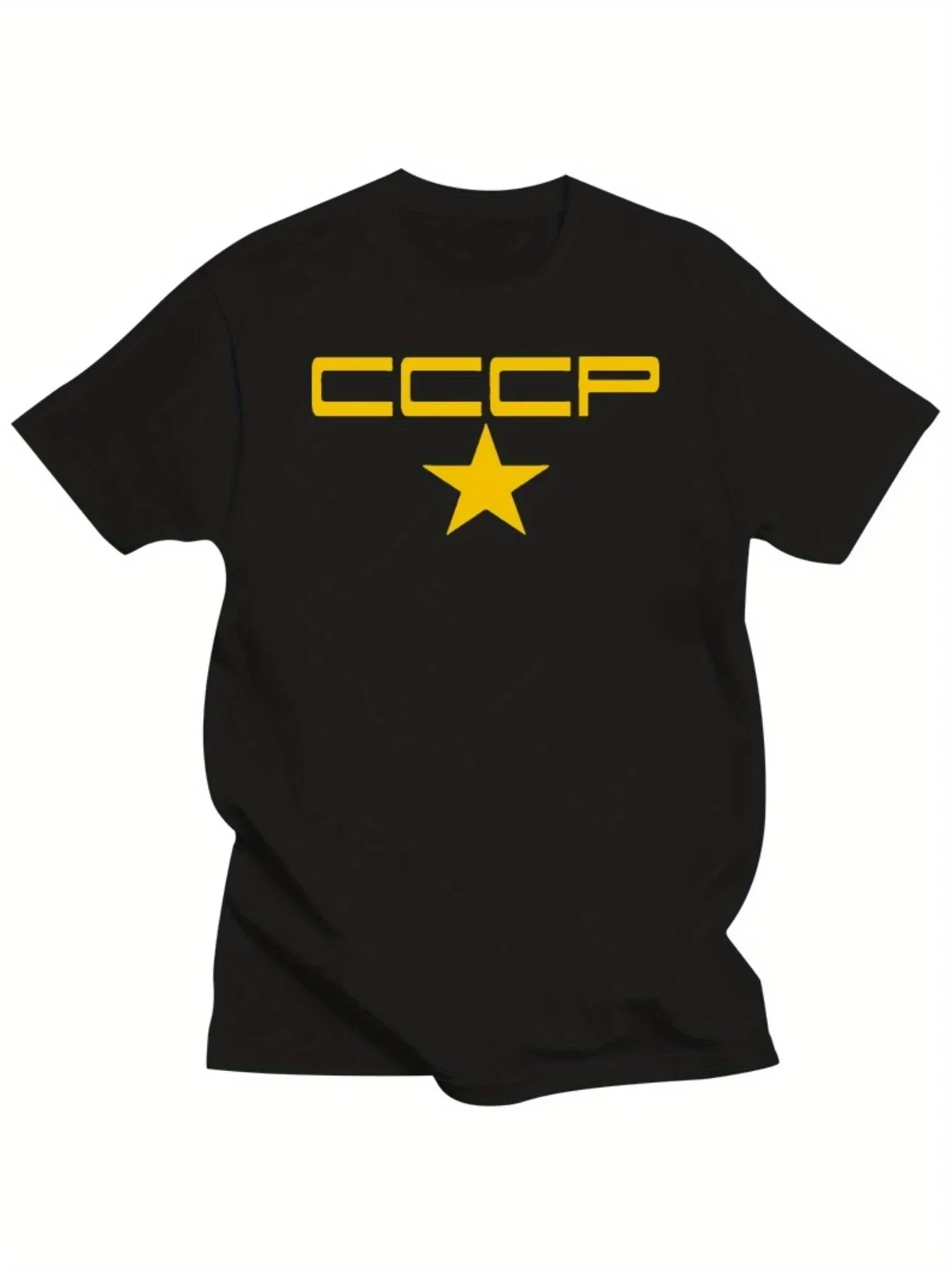 

Мужская футболка CCCP больших размеров в стиле ретро — желтый звездный и смелый текстовый дизайн, хлопок, круглый вырез, повседневный стиль,