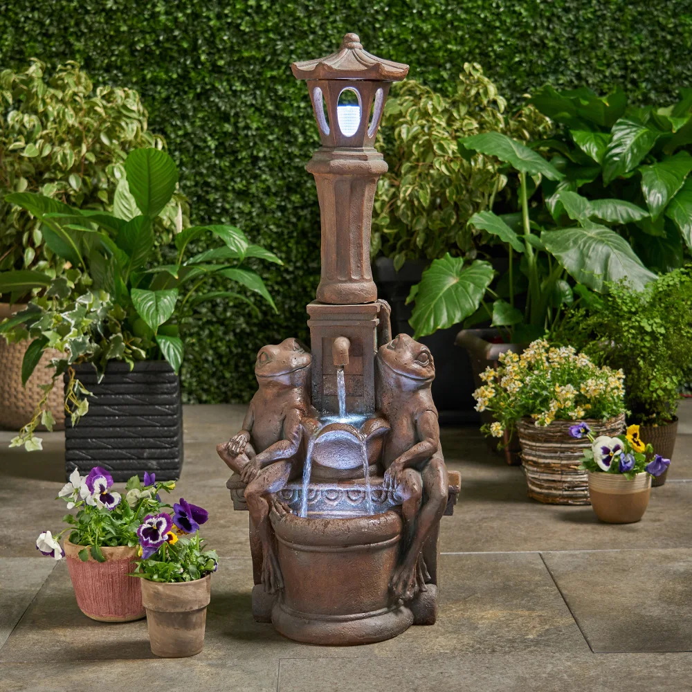 

37.25'' Resin Frog Floor Fountain with LED Light for Backyard Standing Fountains Garden Patio Backyard Deck Naturefalls Outdoor