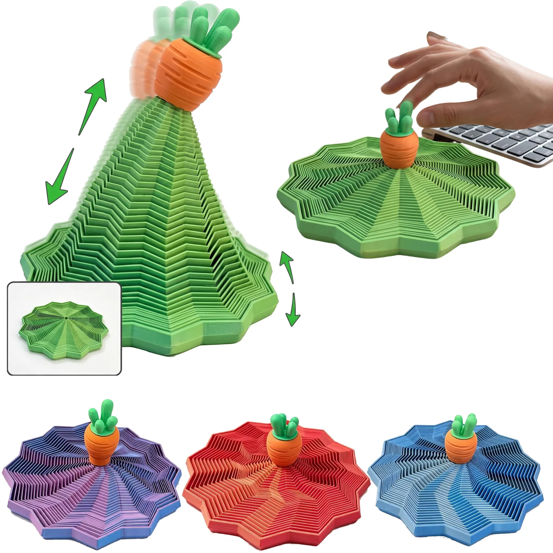3D Printing Carrot Geometric Stereo Whirling Spiral Sensory Fidget Spinner Creative Ornaments Visual Illusion Stress Relief Toys