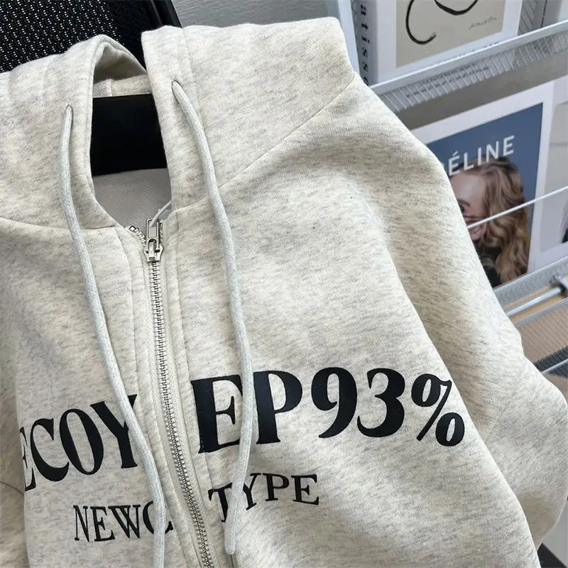 Fashion Korean personality simple college lazy double layer sweatshirt winter American women cardigan zipper couple jacket top