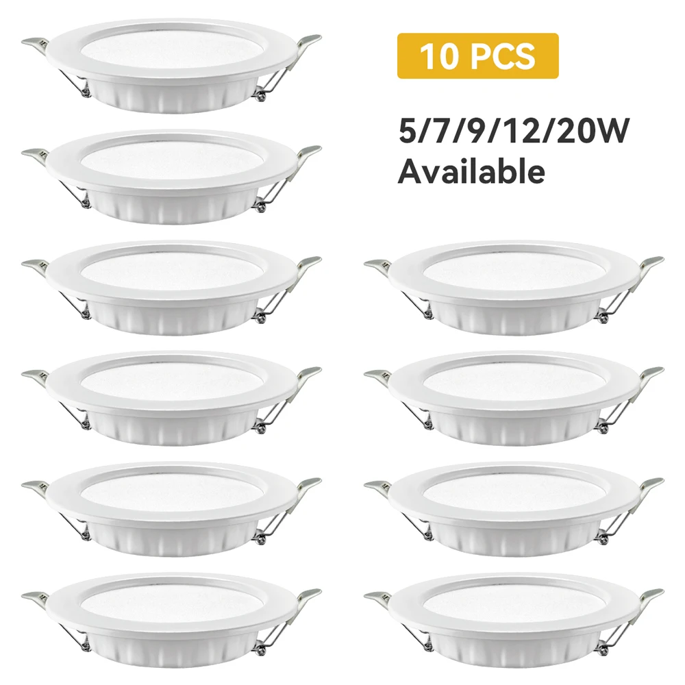 

10pcs/Lot LED Downlight Ceiling Light Recessed Down Lights Round Panel 220V 5W 7W 9W 12W 20W Indoor Warm Cold White Spotlight