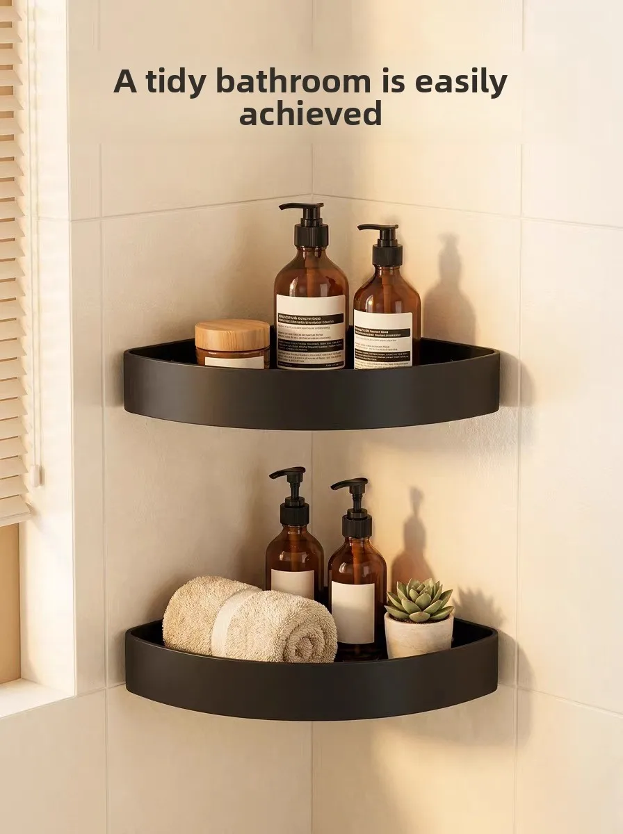 Aluminum Alloy Bathroom Toilet Corner Basket Hanging Accessories Restroom Wall-Corner Storage Rack Simple Triangular 100kg wall