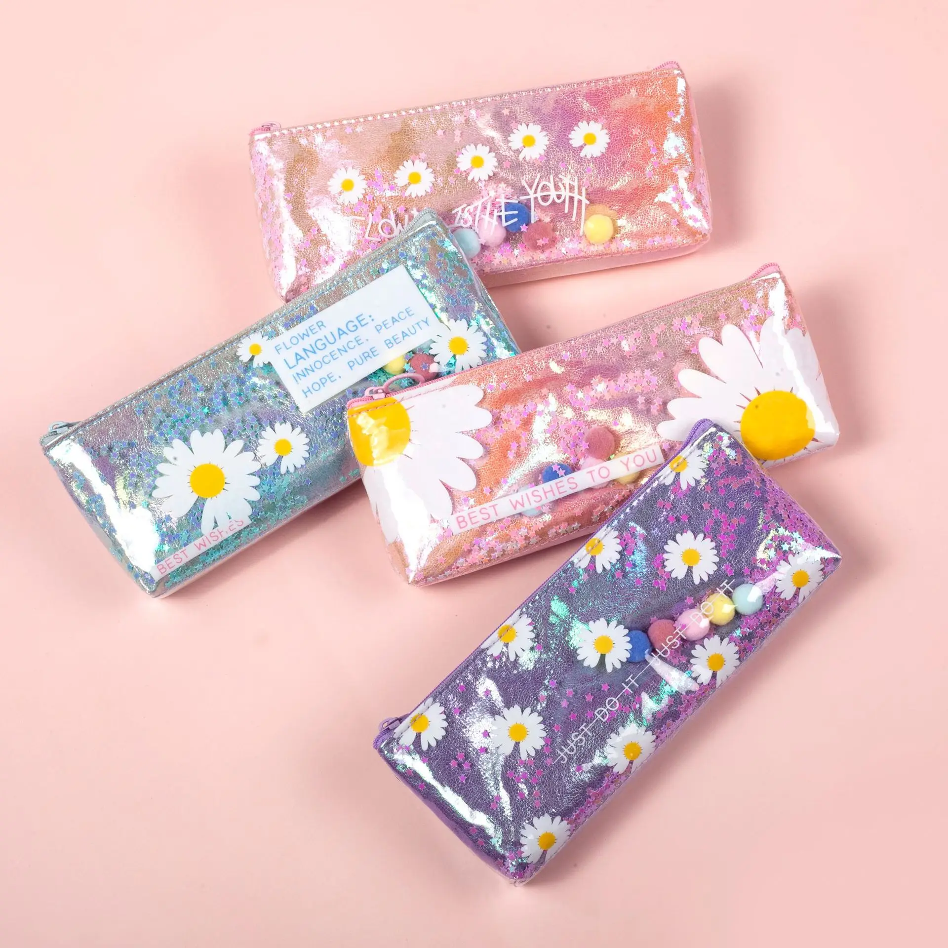 Little Daisy Quicksand Star Pupil Pencil Bag Stationery Bag, Creative Small Fresh Pencil Bag Student Stationery Box