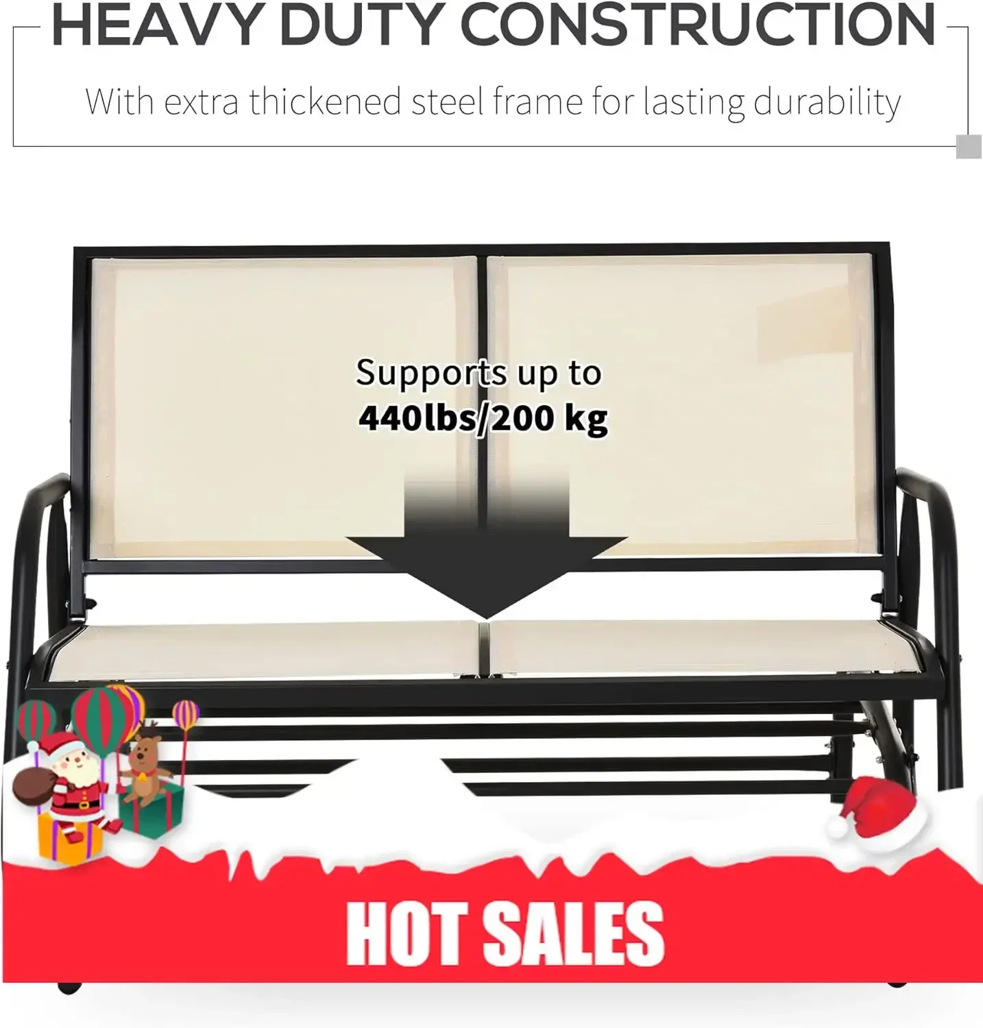 

Time-limitedHot salesOrganic Modern 2-Person Outdoor Glider Bench, Patio Double Swing Rocking Chair Loveseat w/Powder Coated Ste