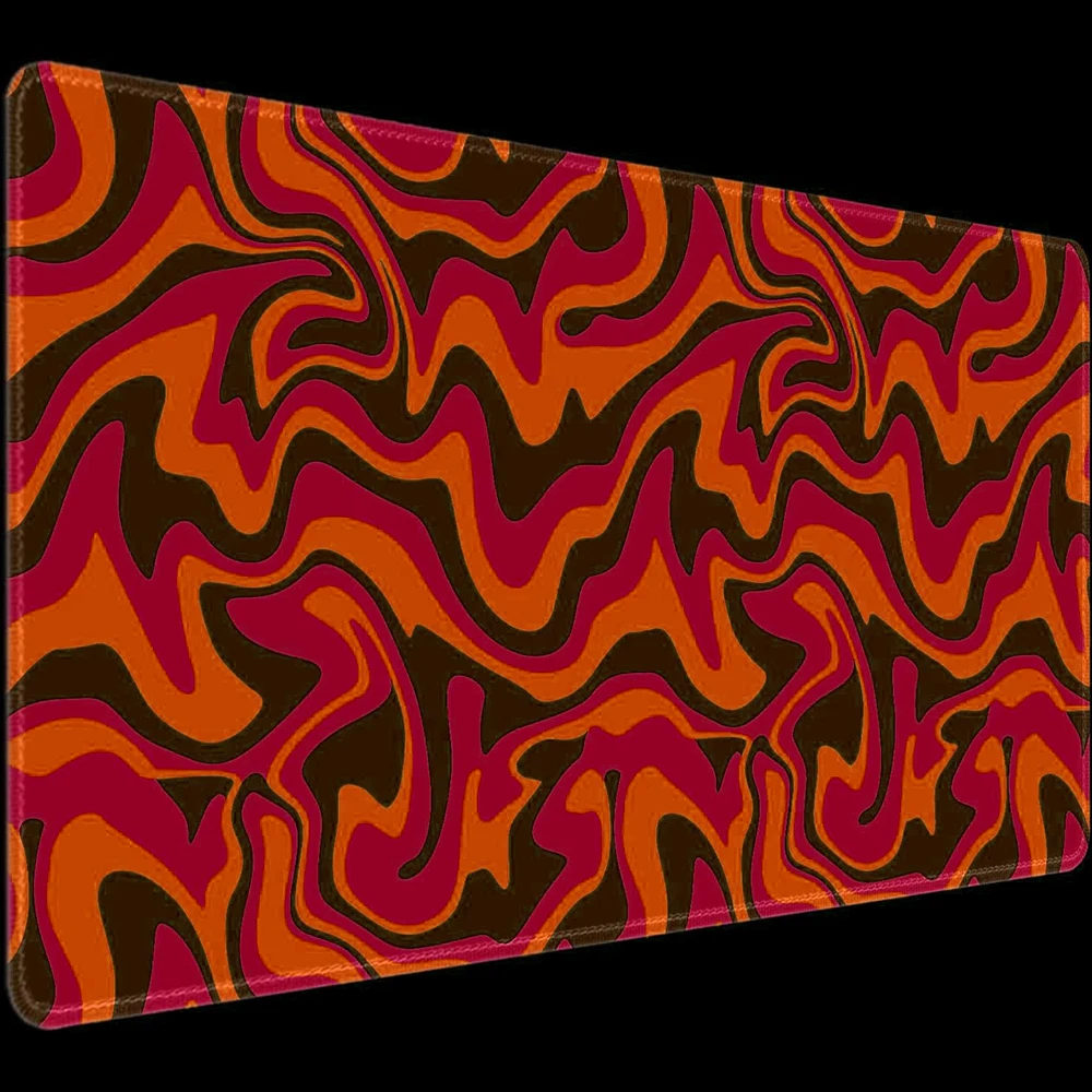 Red Swirl Pattern Desk Mat Orange Abstract Wave Gaming Mouse Pad Non-slip Base Desk Decoration Gamer Peripheral for Home Office