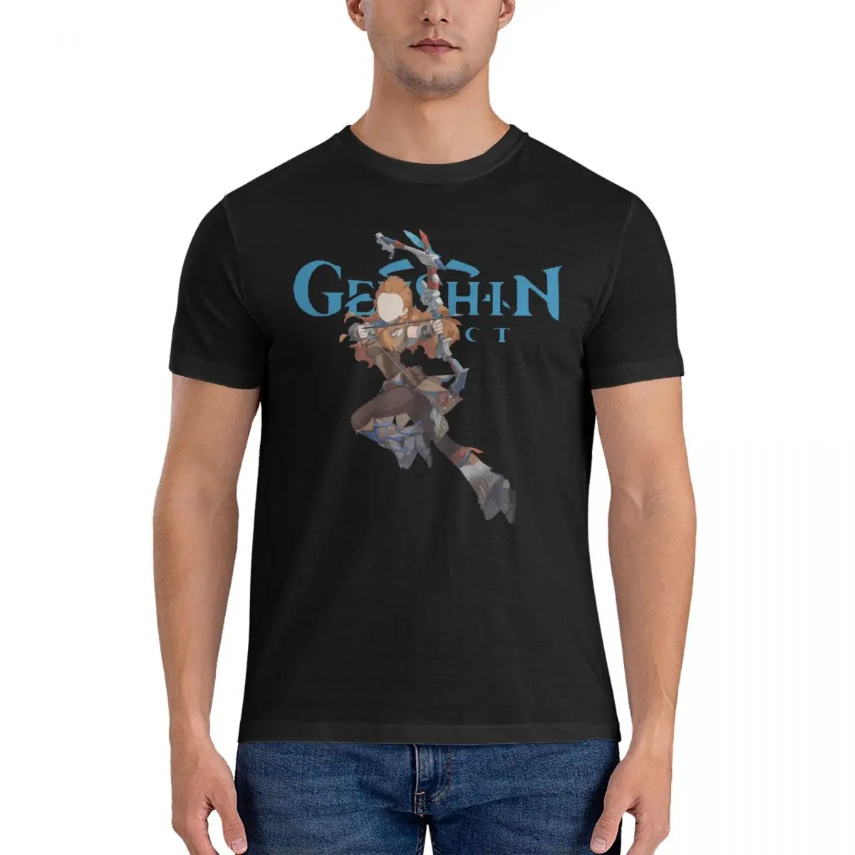 Men T-Shirt Aloy Funny Pure Cotton Tee Shirt Short Sleeve G-Genshin Impact T Shirt Crewneck Clothes Unique