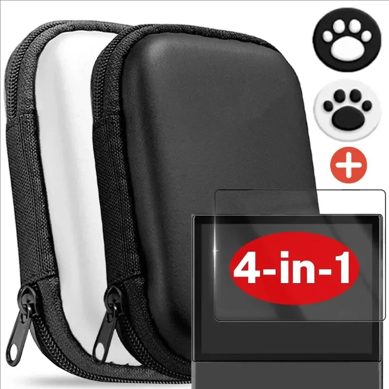 4 in 1 Portable Storage Case for R35S/R36S Carrying Bag Game Joystick Thumb Grip Cap with Tempered Glass Screen Protectors