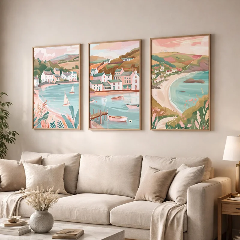 3PCS frameless decorative art print,3PCS Lake District Posters - Lake District Wall Art Prints Country Town Landscape Poster  Ca