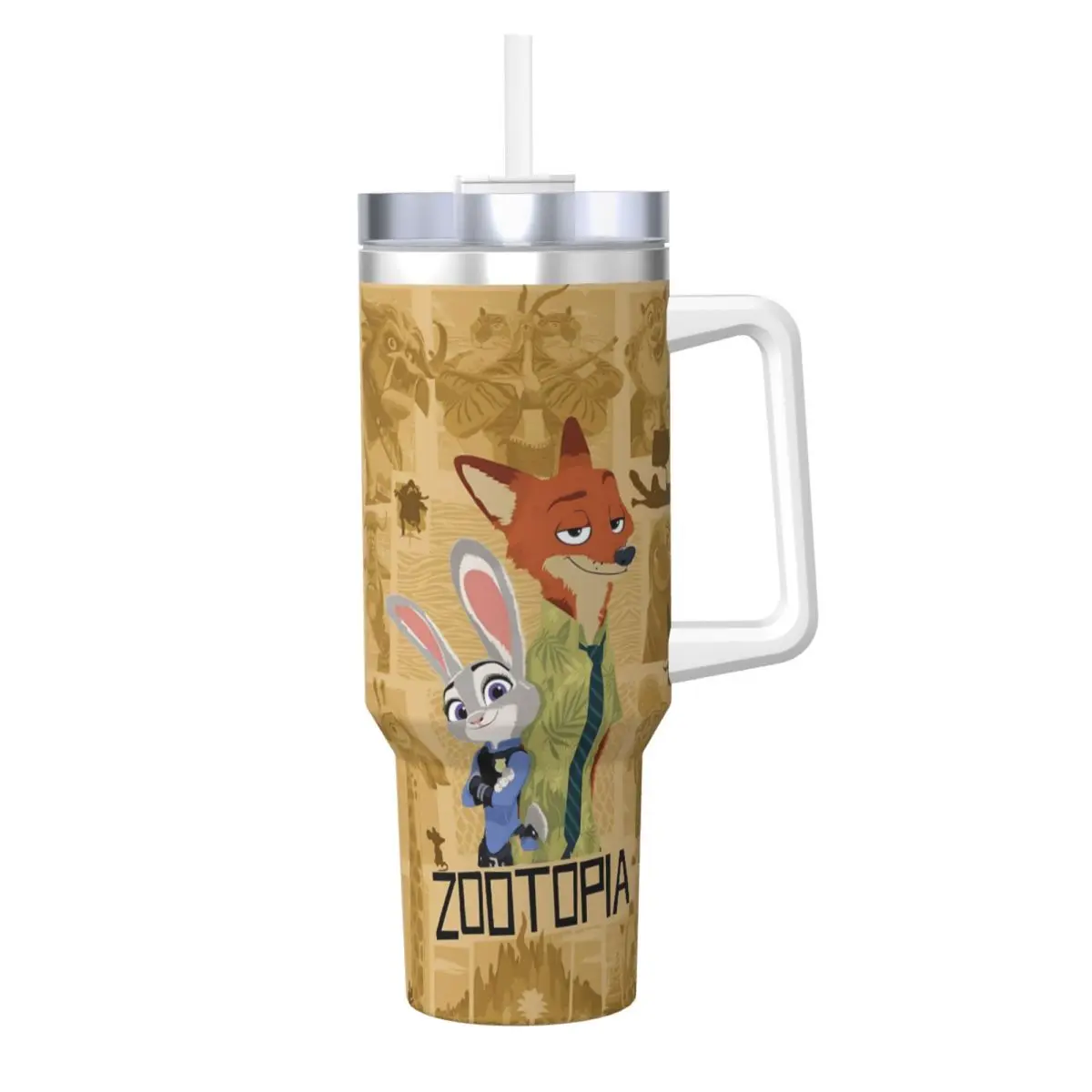 Cartoon Zootopia Print Stainless Steel Tumbler Beach Mugs Cup Large Capacity Coffee Mug Insulated Cold Drink Milk Water Bottle